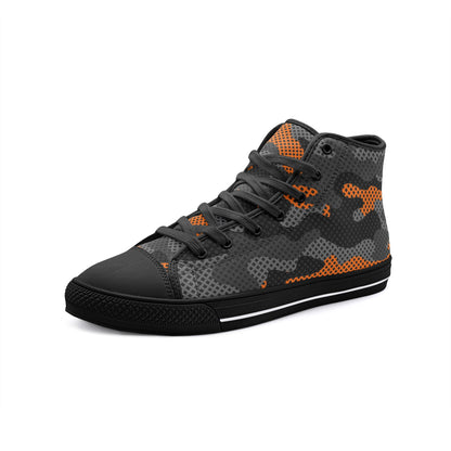 Camo Shoes | HIgh Top Canvas | Orange & Black Pixel