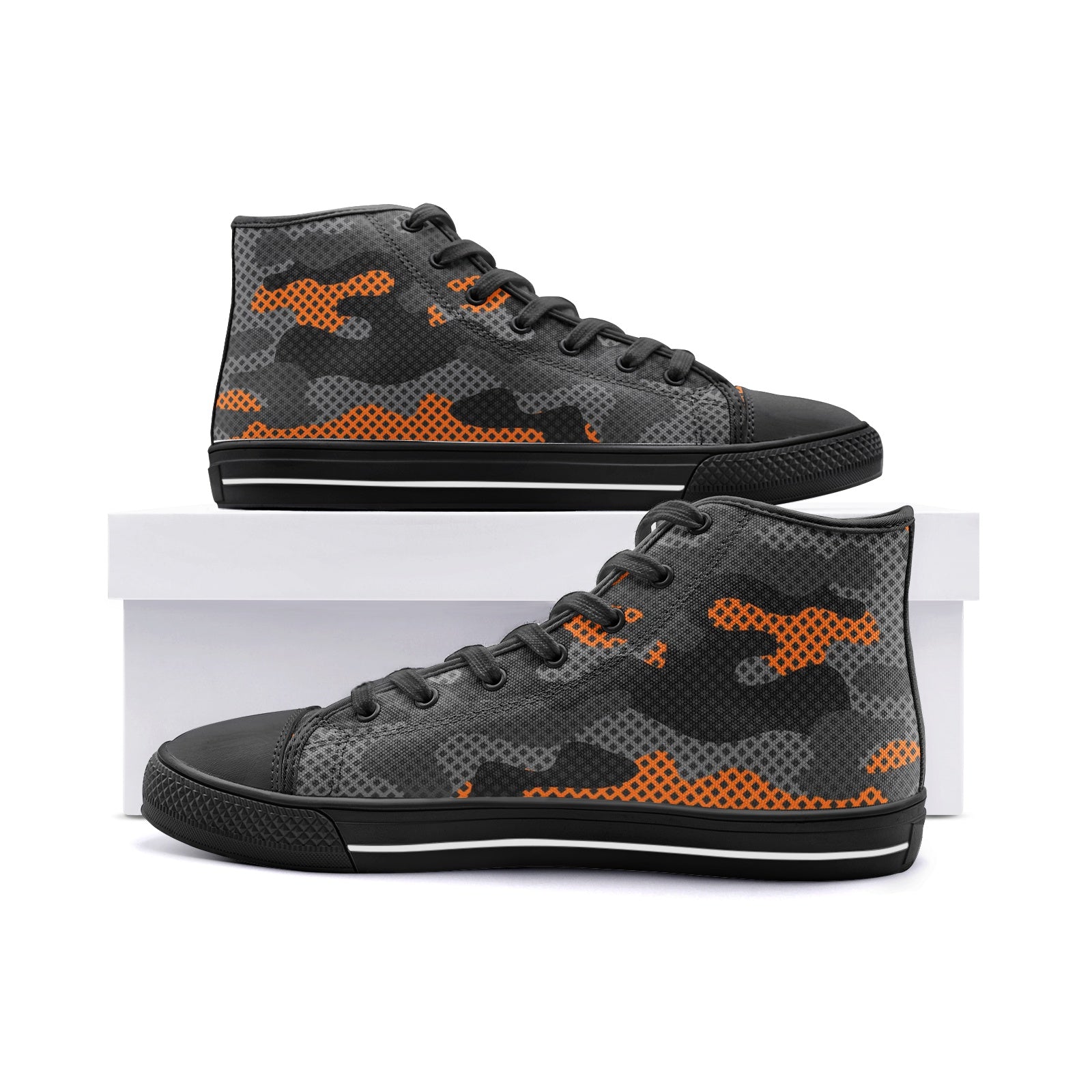 Camo Shoes | HIgh Top Canvas | Orange & Black Pixel