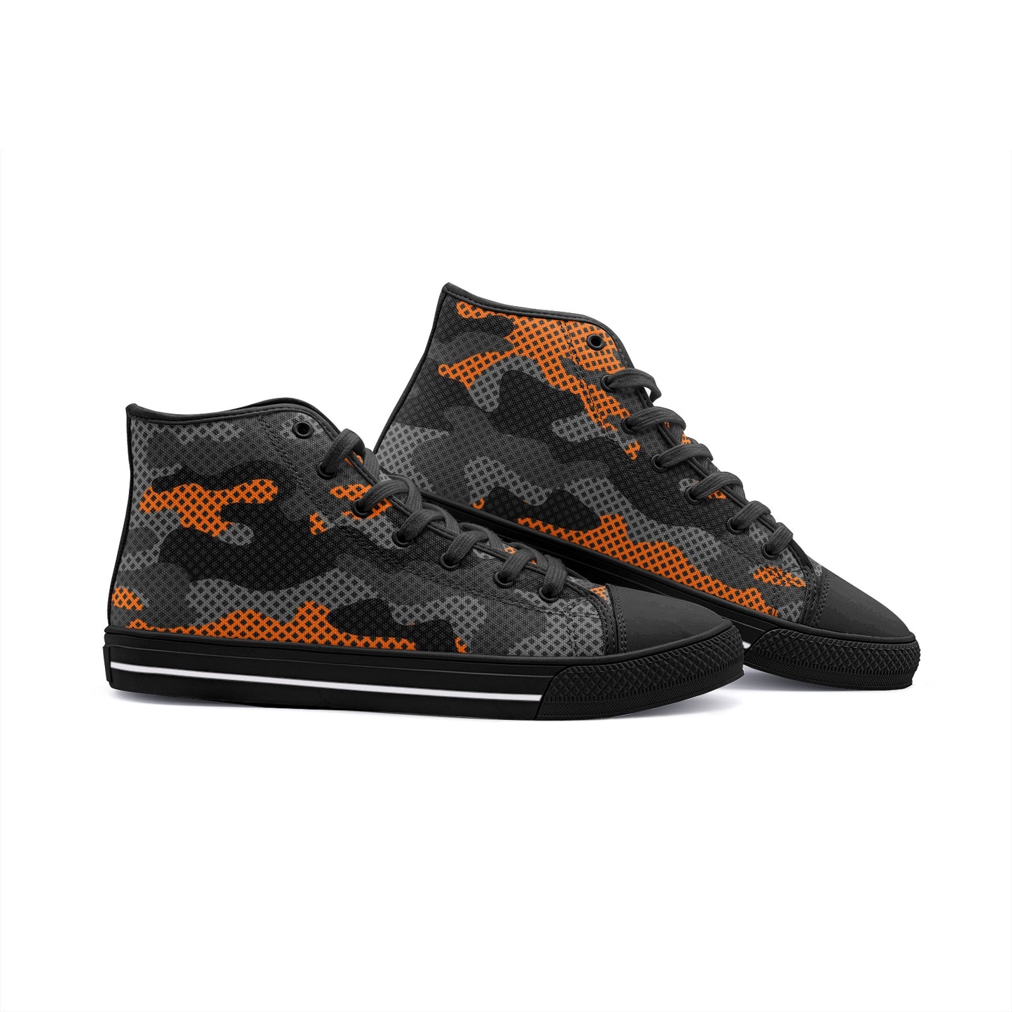 Camo Shoes | HIgh Top Canvas | Orange & Black Pixel