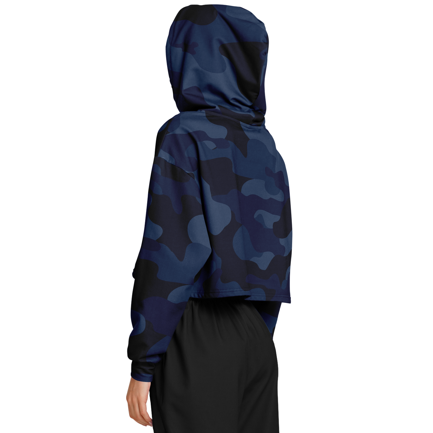 Cropped Hoodie For Women | Deep Blue Camouflage