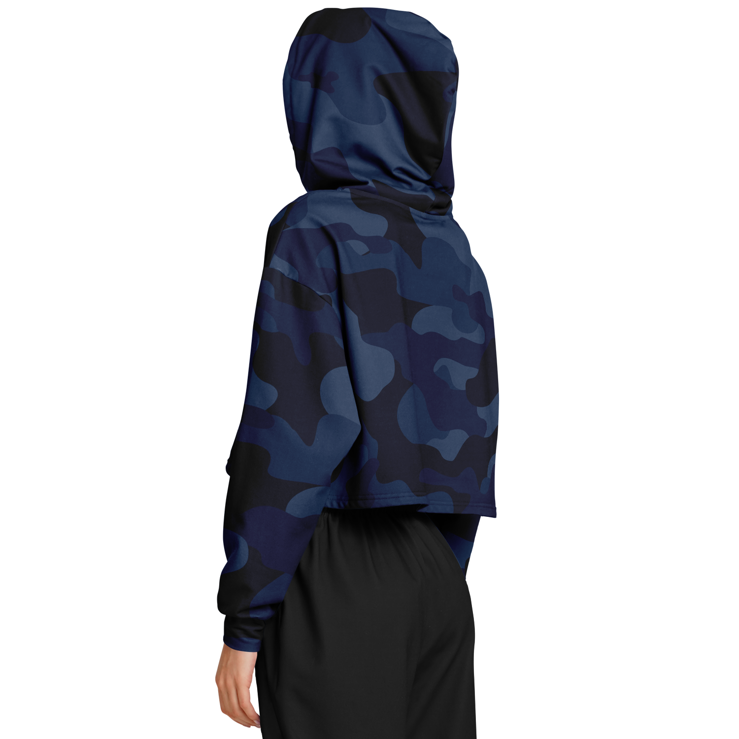 Cropped Hoodie For Women | Deep Blue Camouflage