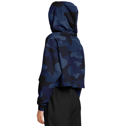 Cropped Hoodie For Women | Deep Blue Camouflage