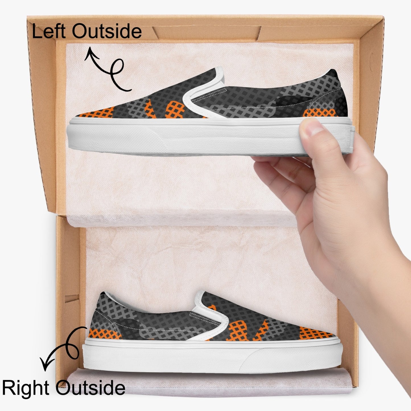 Camo Slip-On Shoes | Orange & Black Pixel Camouflage