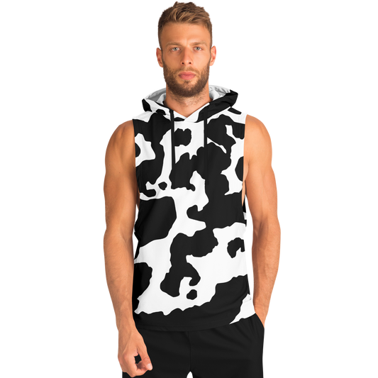 Sleeveless Hoodie | Black & White Cow Camouflage