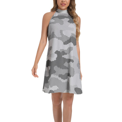 Flared Camo Dress | Halter Neck | Digital Gray Camouflage