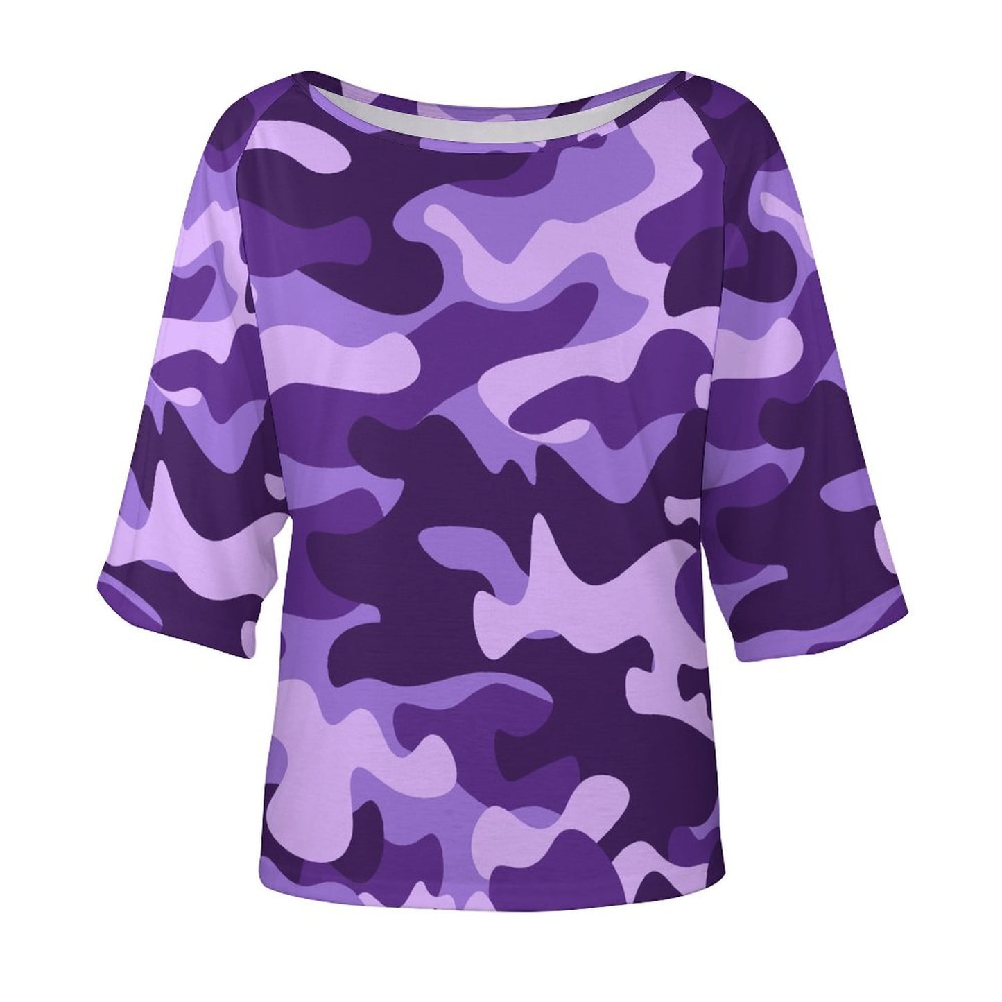 Off The Shoulder Top | Purple, Blue & Mauve Camo Shirt