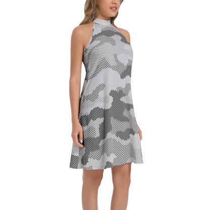 Flared Camo Dress | Halter Neck | Digital Gray Camouflage