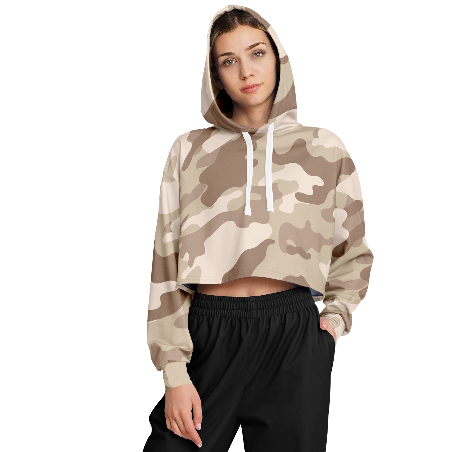 Cropped Hoodie For Women | Brown Desert Camouflage