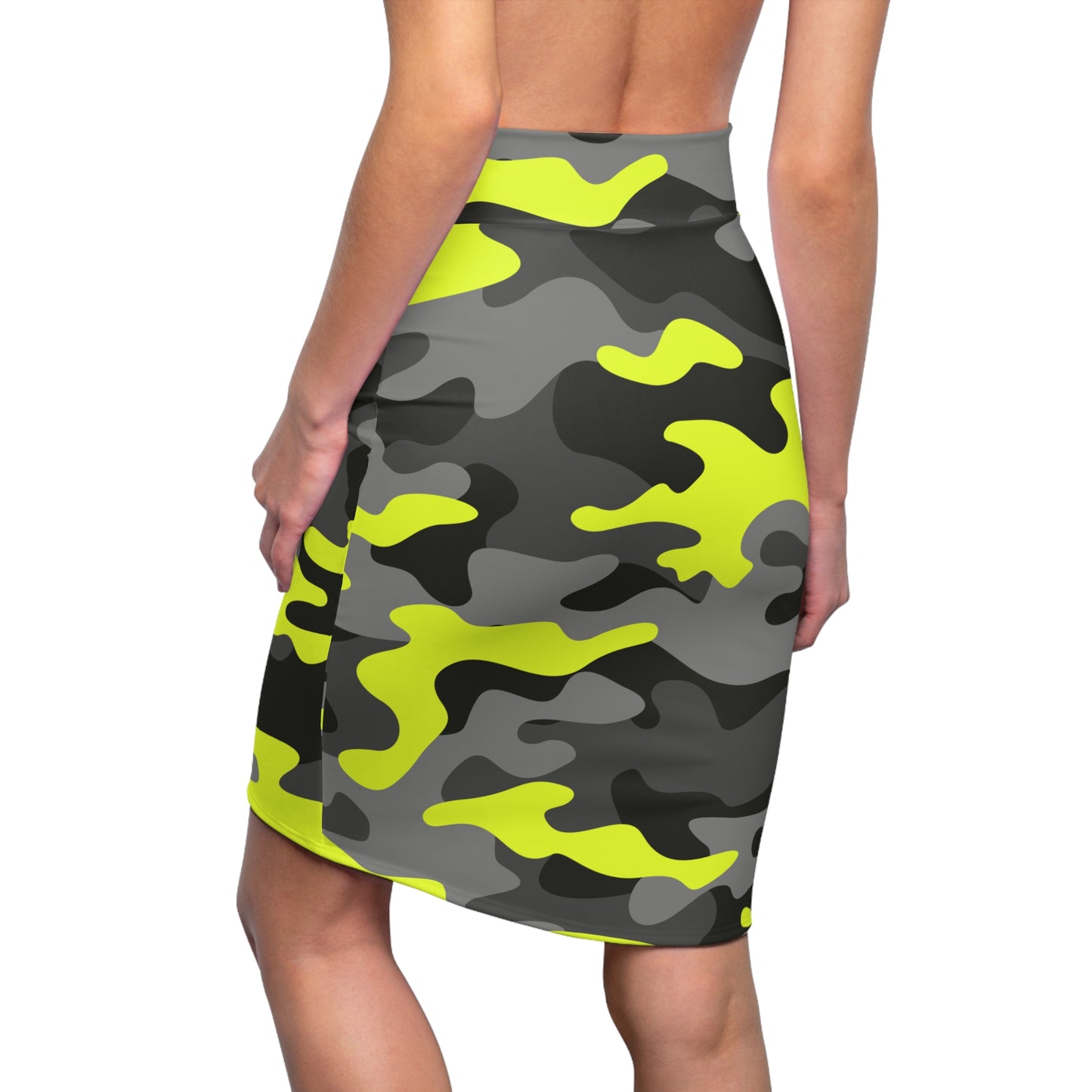 Camo Mini Skirt | Pencil Cut | Yellow, Black & Gray