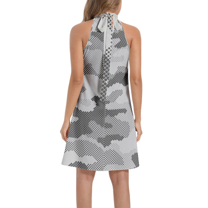 Flared Camo Dress | Halter Neck | Digital Gray Camouflage