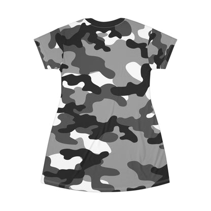 Camo T-Shirt Dress | Gray, Black, and White Camouflage