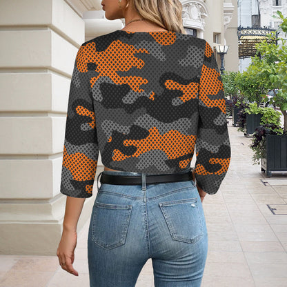 Camo Blazer | Cropped Open Front | Orange & Black Pixel Camouflage