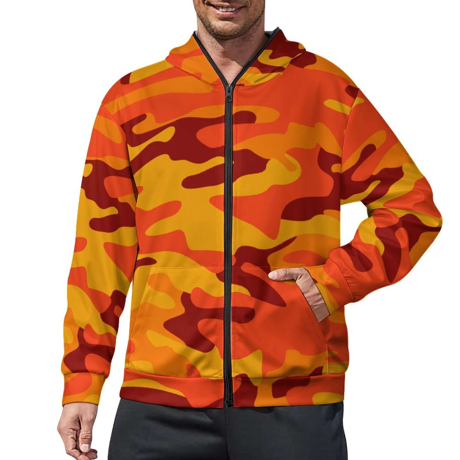 Zip up Camo Hoodie | Orange & Red Camouflage