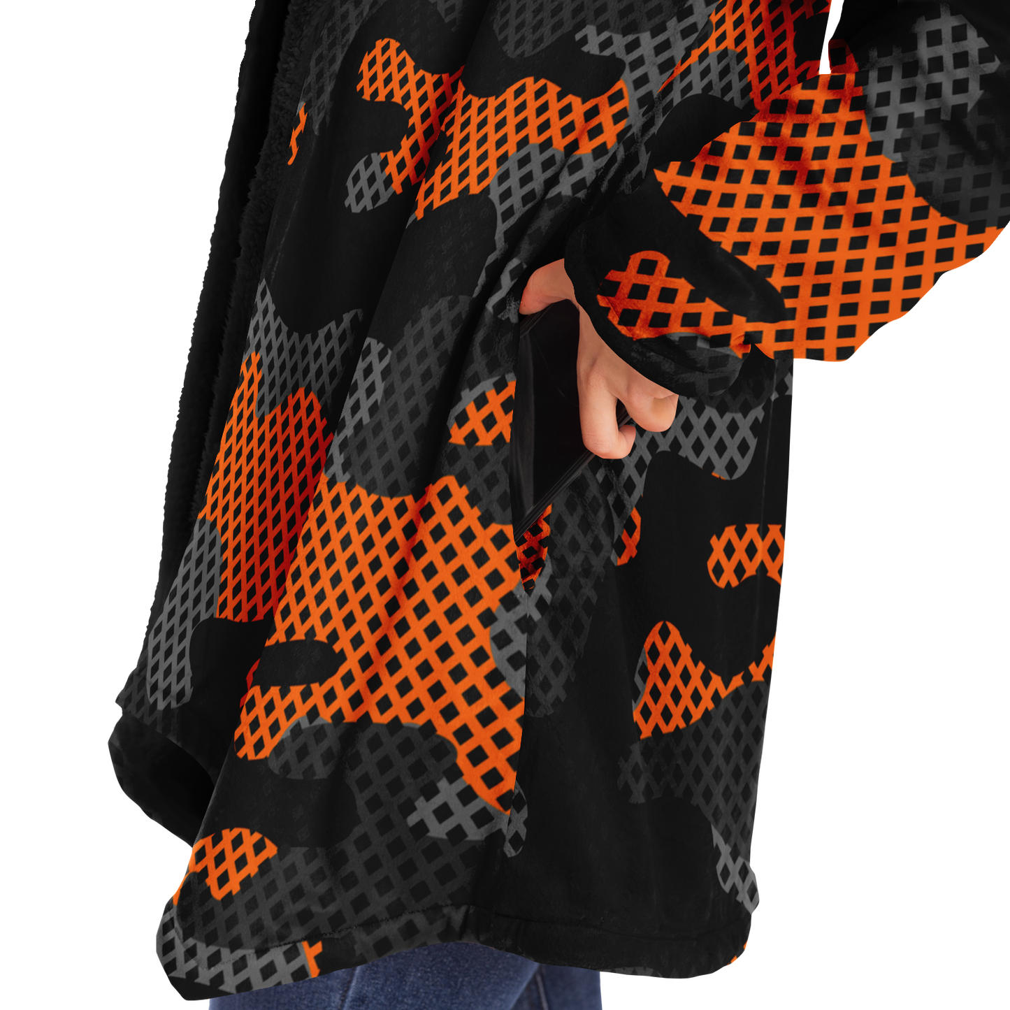 Camo Cloak | Orange & Black Pixel Camouflage | Microfleece