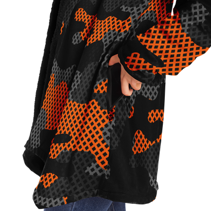 Camo Cloak | Orange & Black Pixel Camouflage | Microfleece