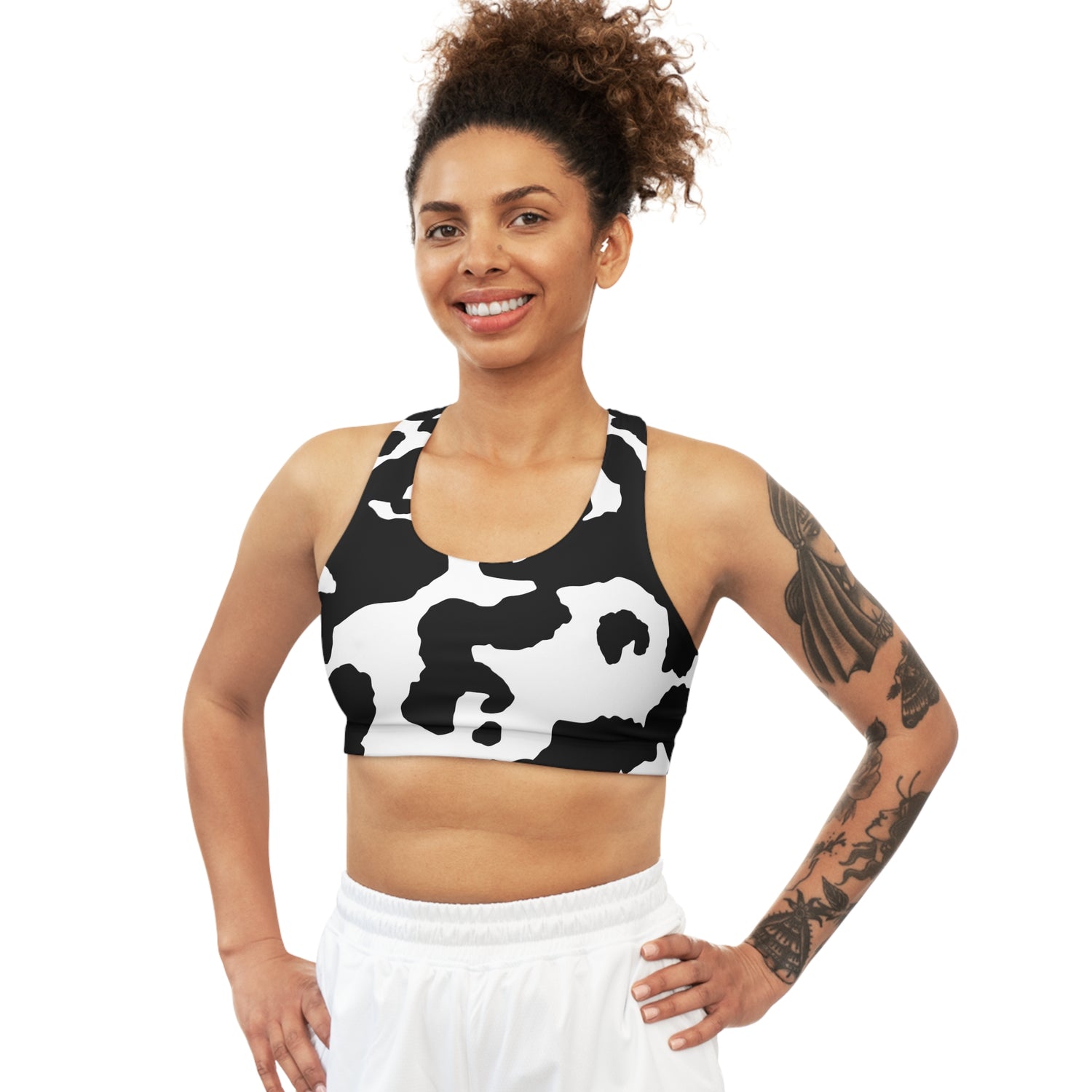 Camo Bra | Black & White Cow Print Sports Camouflage