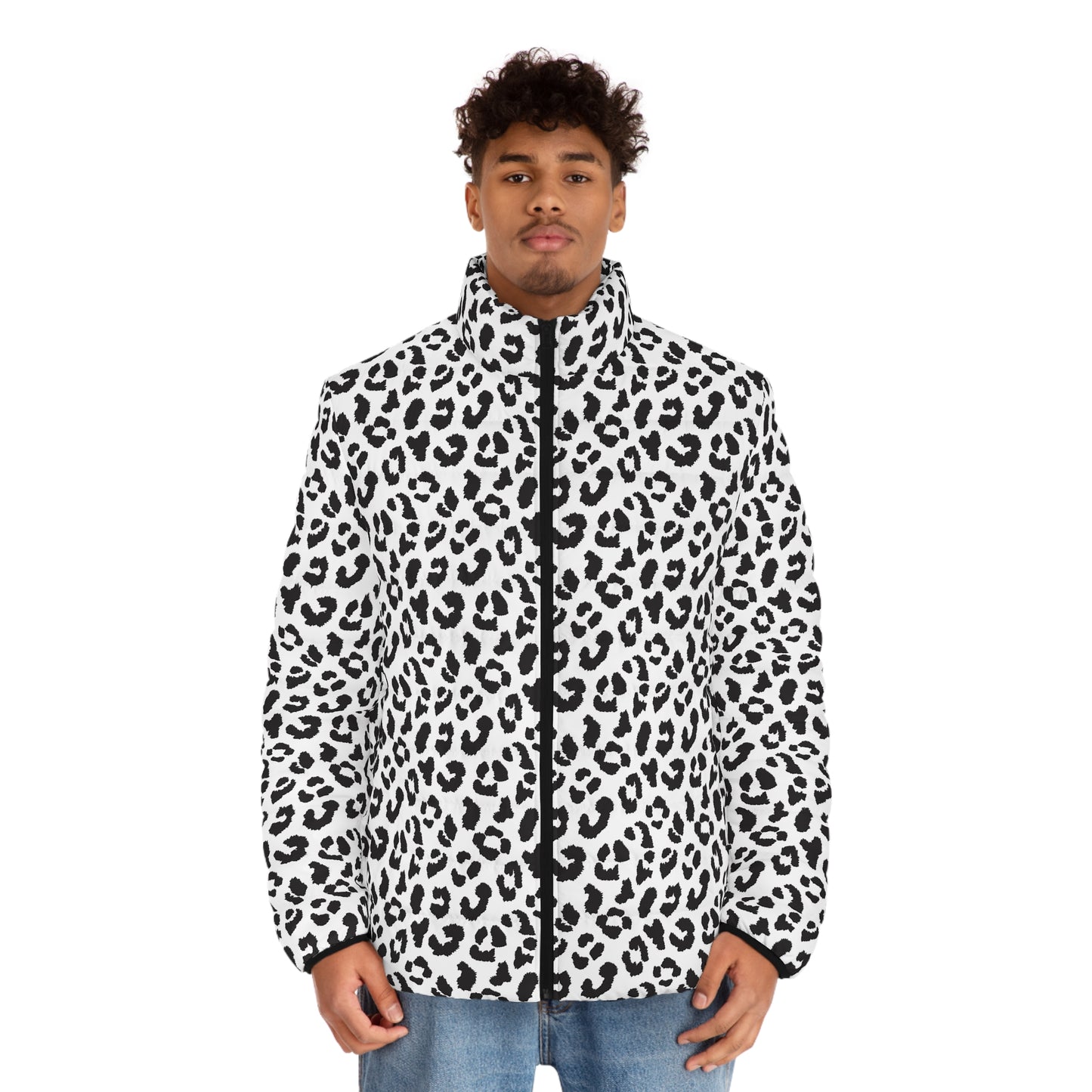 Leopard Puffer Jacket For Men | Black & White