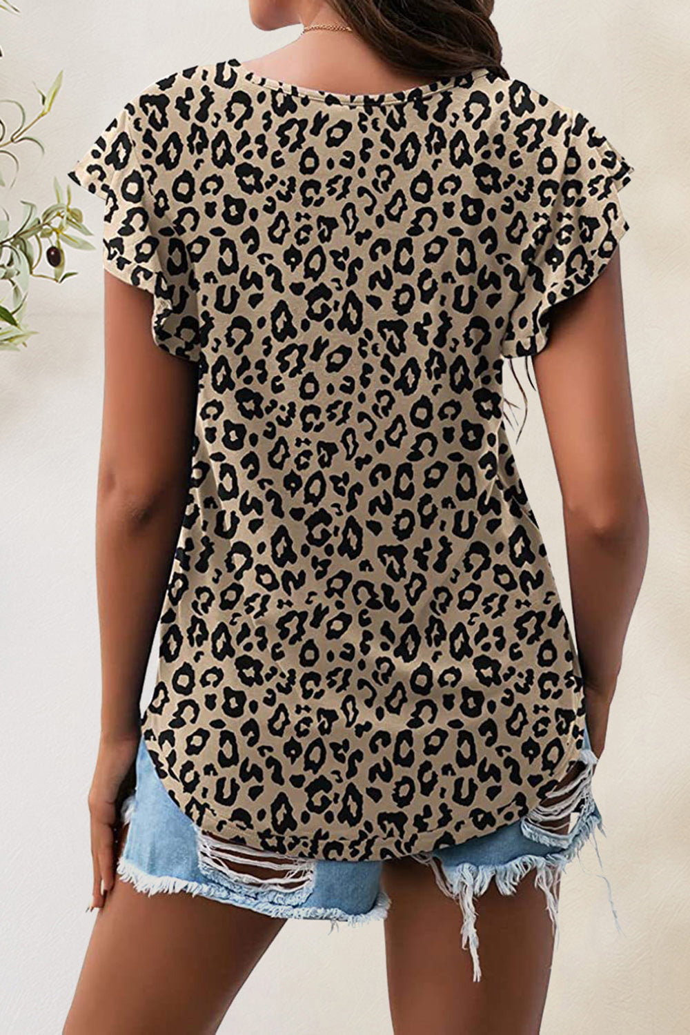 Printed Round Neck Short Sleeve Leopard T-Shirt