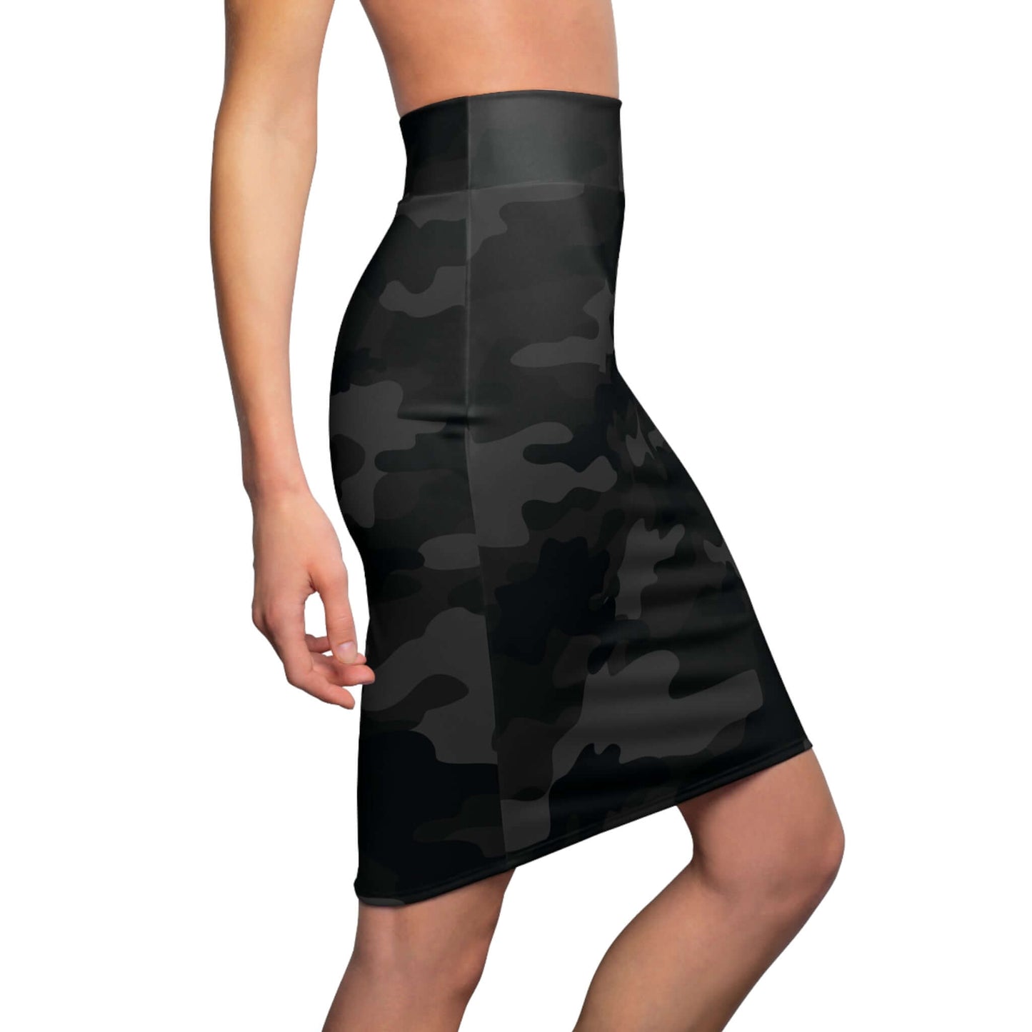 Camo Mini Skirt | Pencil Cut | Black Camouflage