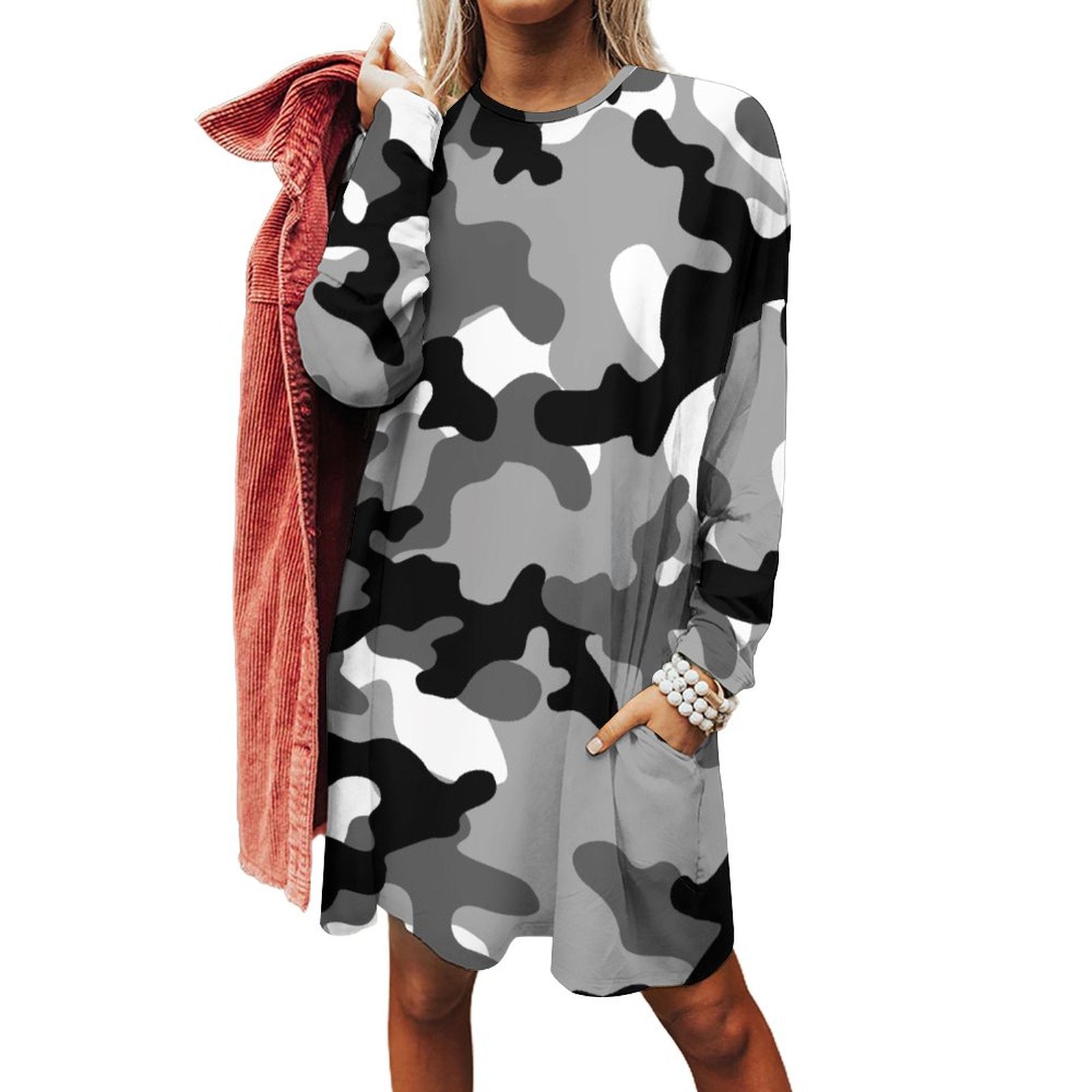 Camo Shirt | Loose Fit Long Sleeves | Black, White, & Gray