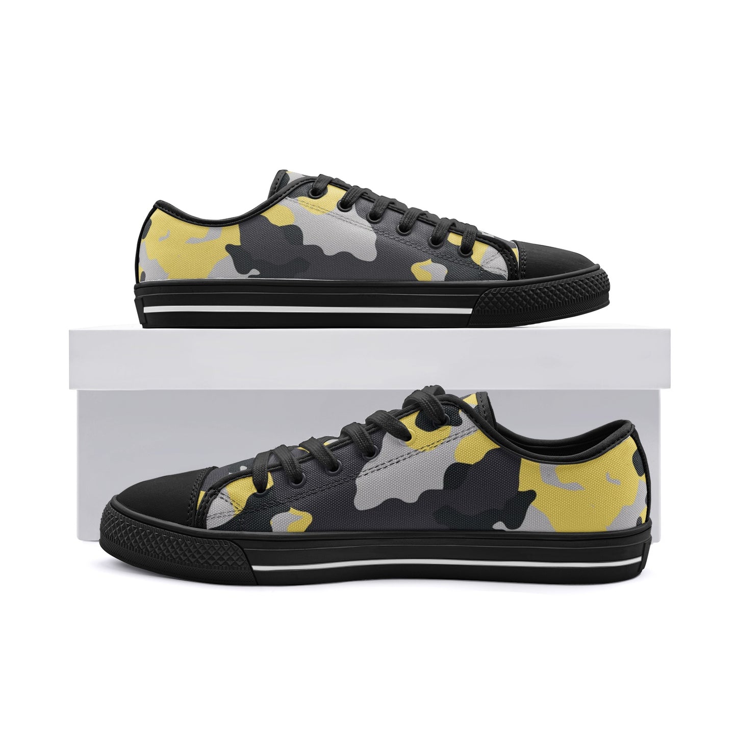 Camo Shoes | Low Top Canvas | Yellow, Black, and Silver