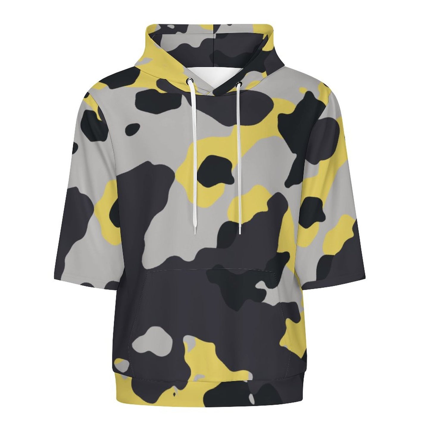 Short Sleeve Hoodie | Yellow, Black & Silver Camouflage