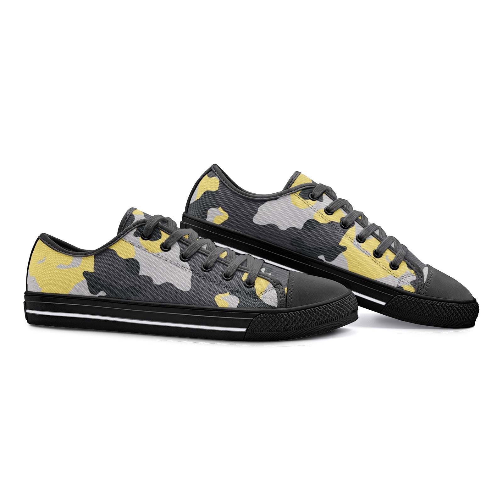 Camo Shoes | Low Top Canvas | Yellow, Black, and Silver