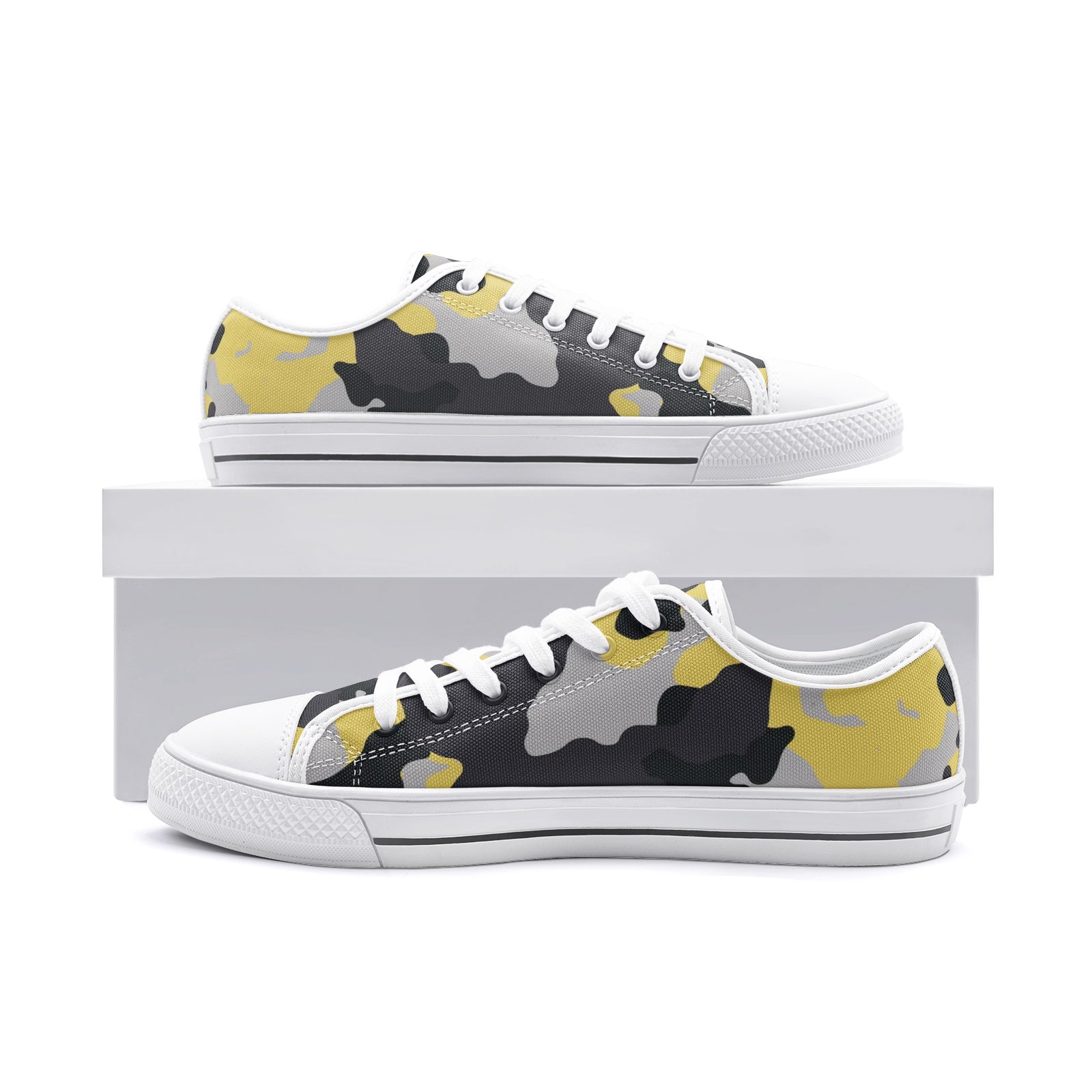 Camo Shoes | Low Top Canvas | Yellow, Black, and Silver