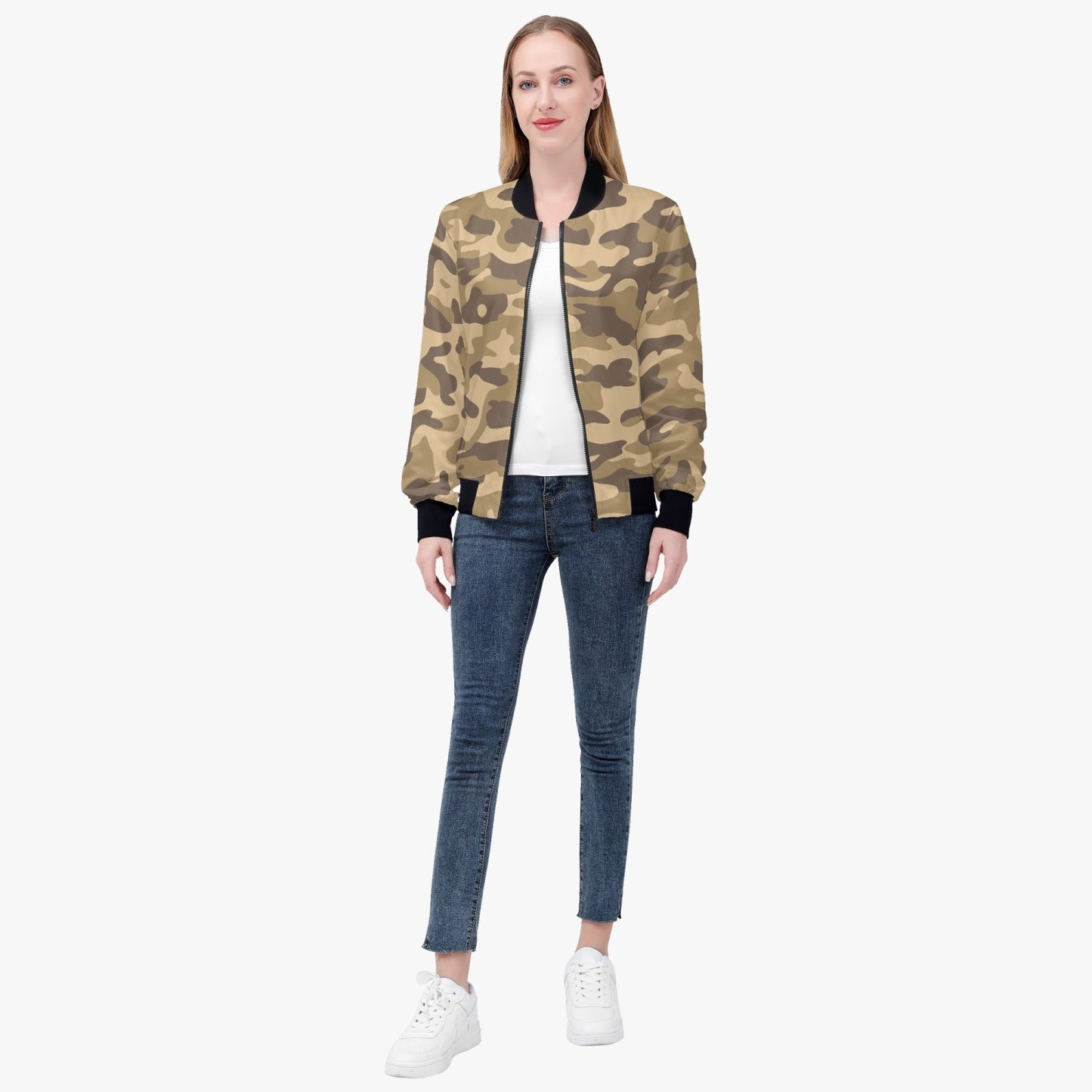 Women's Camo Bomber Jacket | Khaki Camouflage