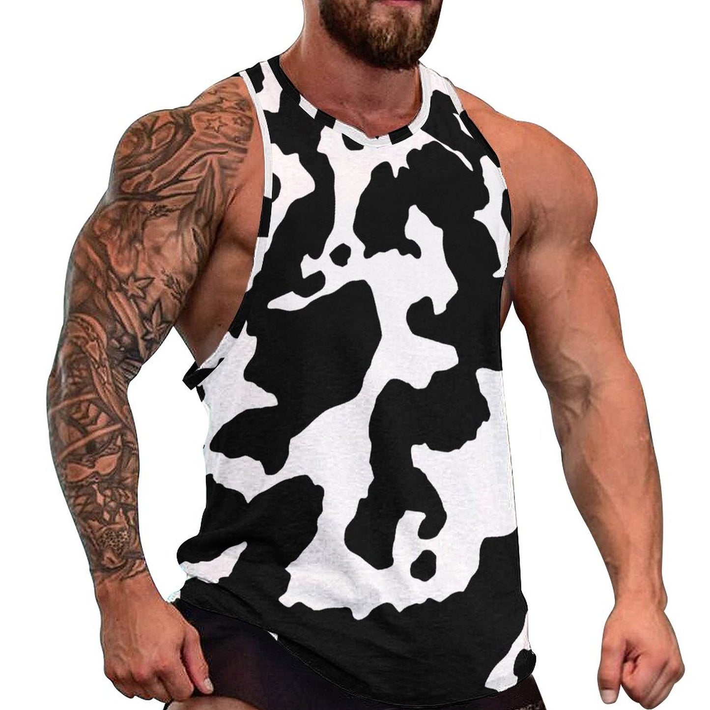 Camo Tank Top | Black & White Cow Camouflage