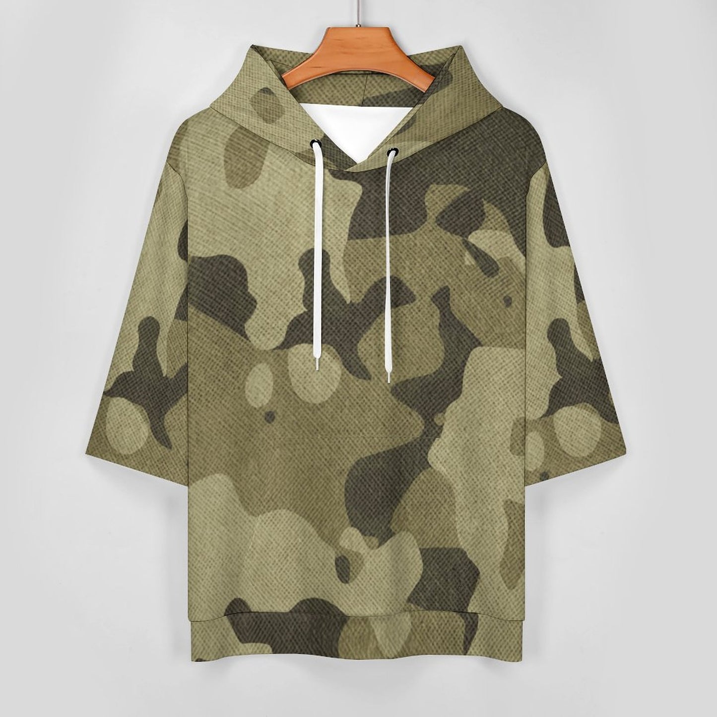 Short Sleeve Hoodie | Green Fabric Camouflage