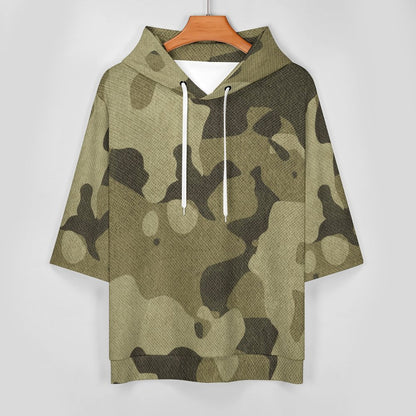 Short Sleeve Hoodie | Green Fabric Camouflage