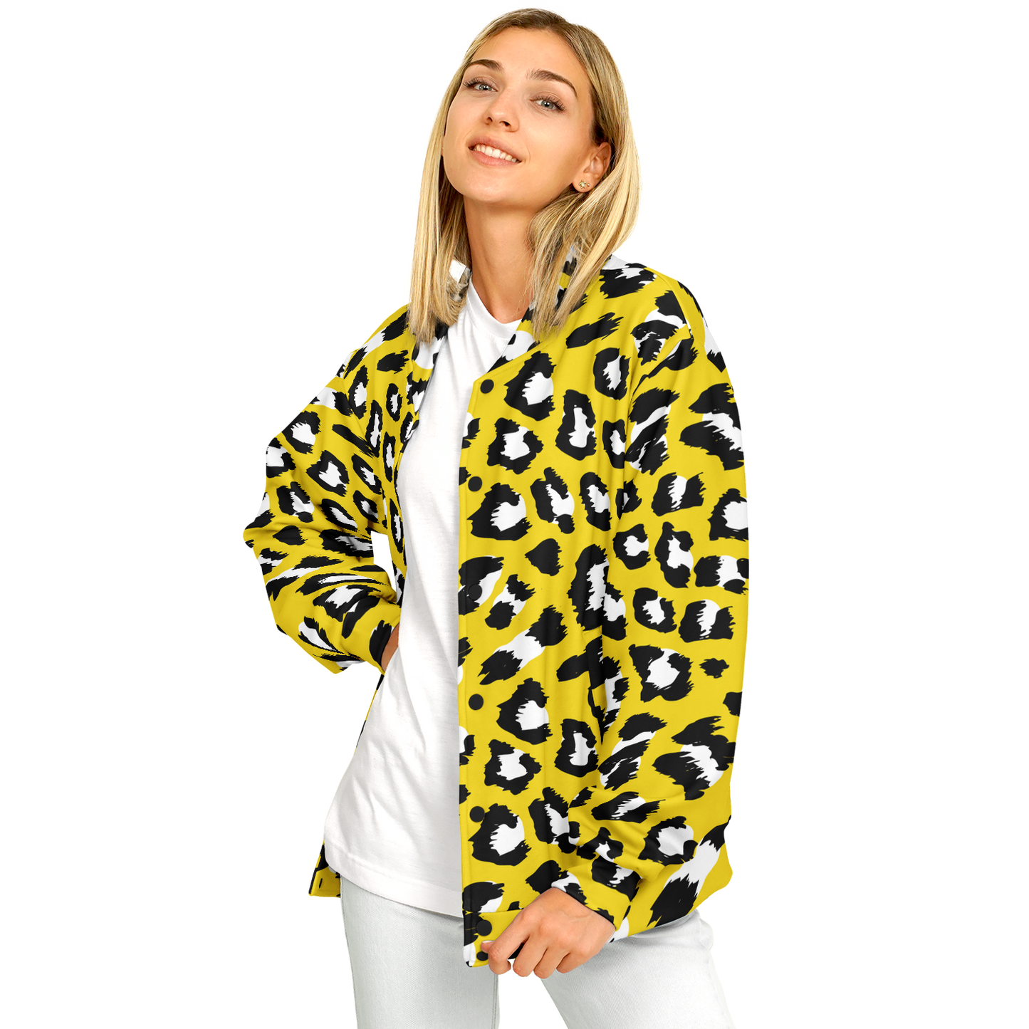 Baseball Jacket in Yellow & Black Leopard Pattern