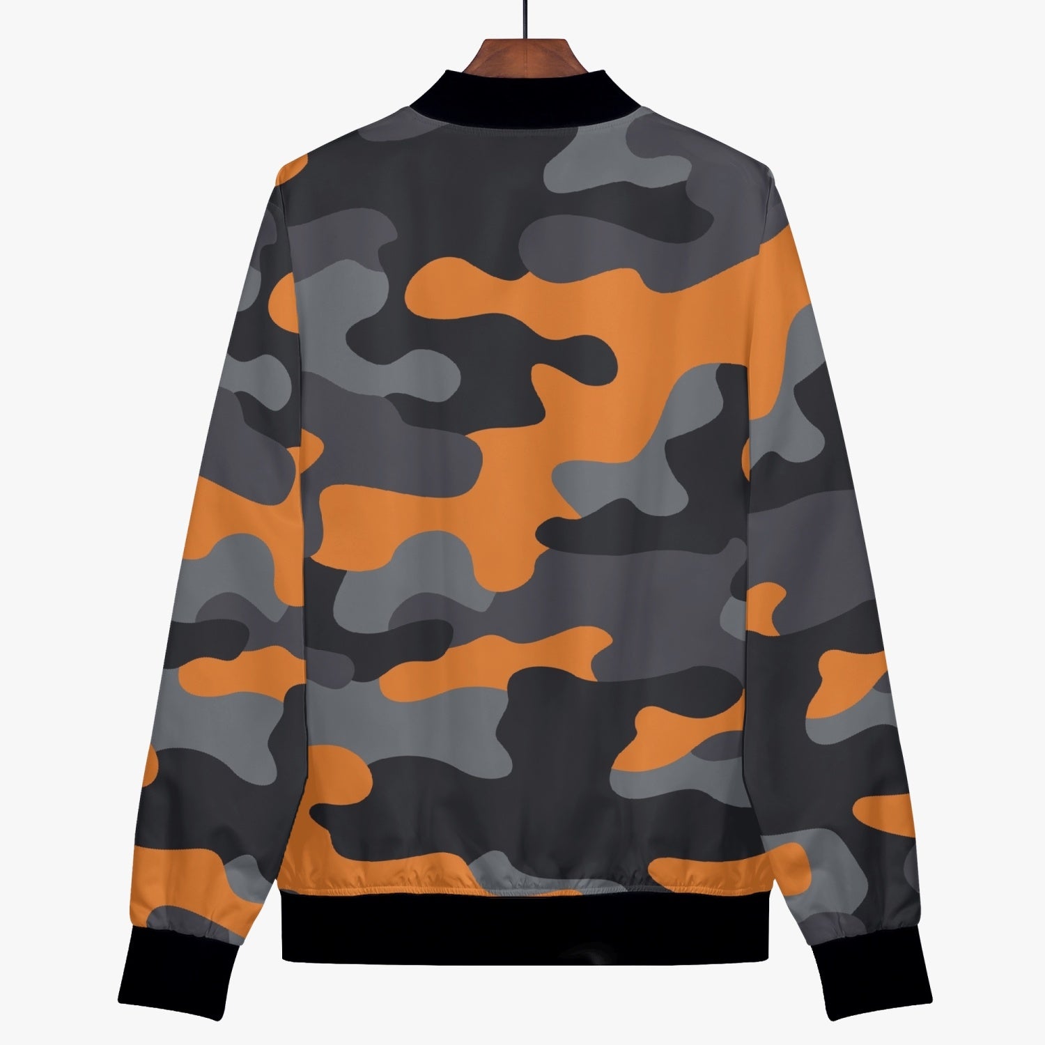 Women's Camo Bomber Jacket | Orange, Black, and Gray Camouflage