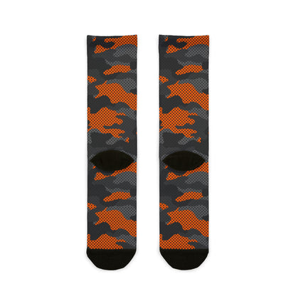 Camo Socks | Black & Orange Pixel | Sublimation Crew