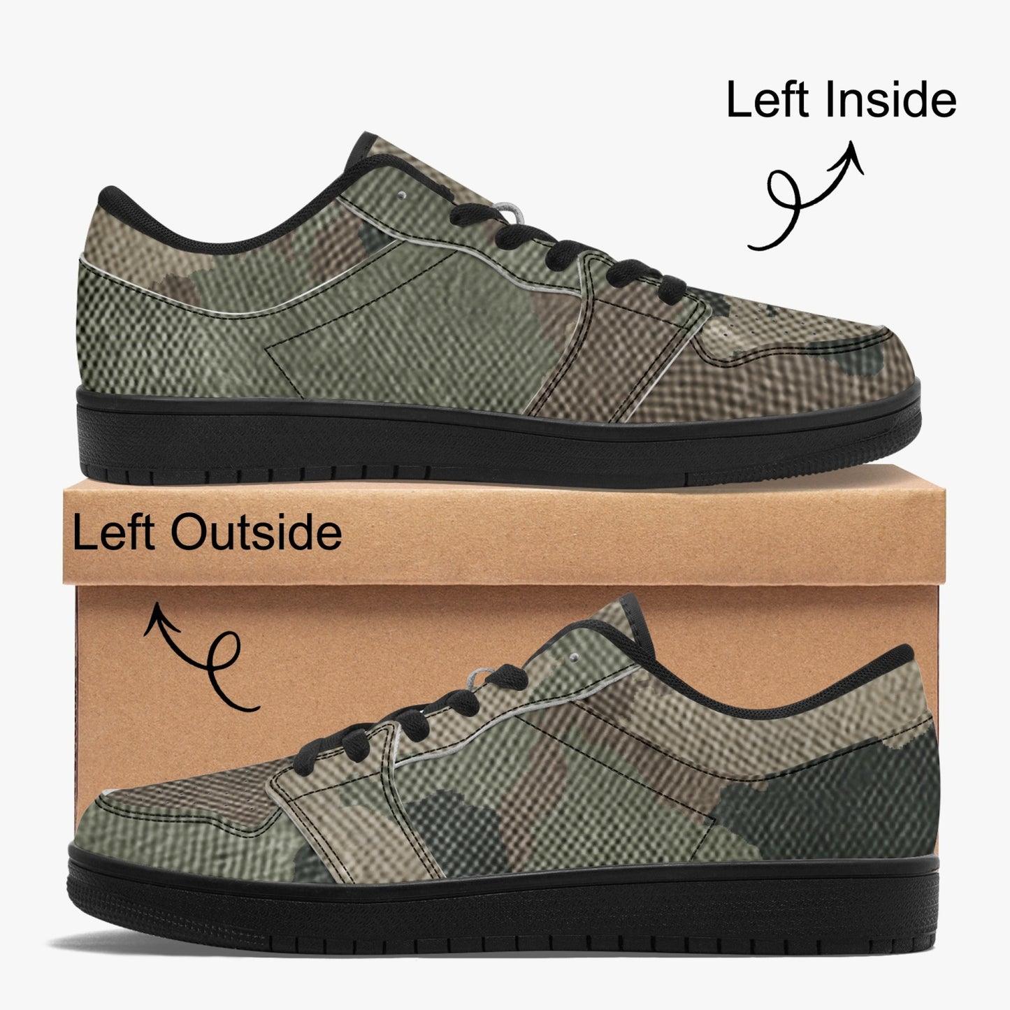 Camo Sneakers | Dirty Brown Low-Top Leather Camouflage Shoes