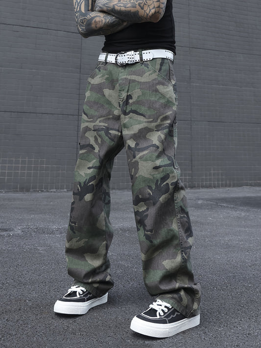 Men's Casual Camouflage Print Denim Jeans | Loose Fit