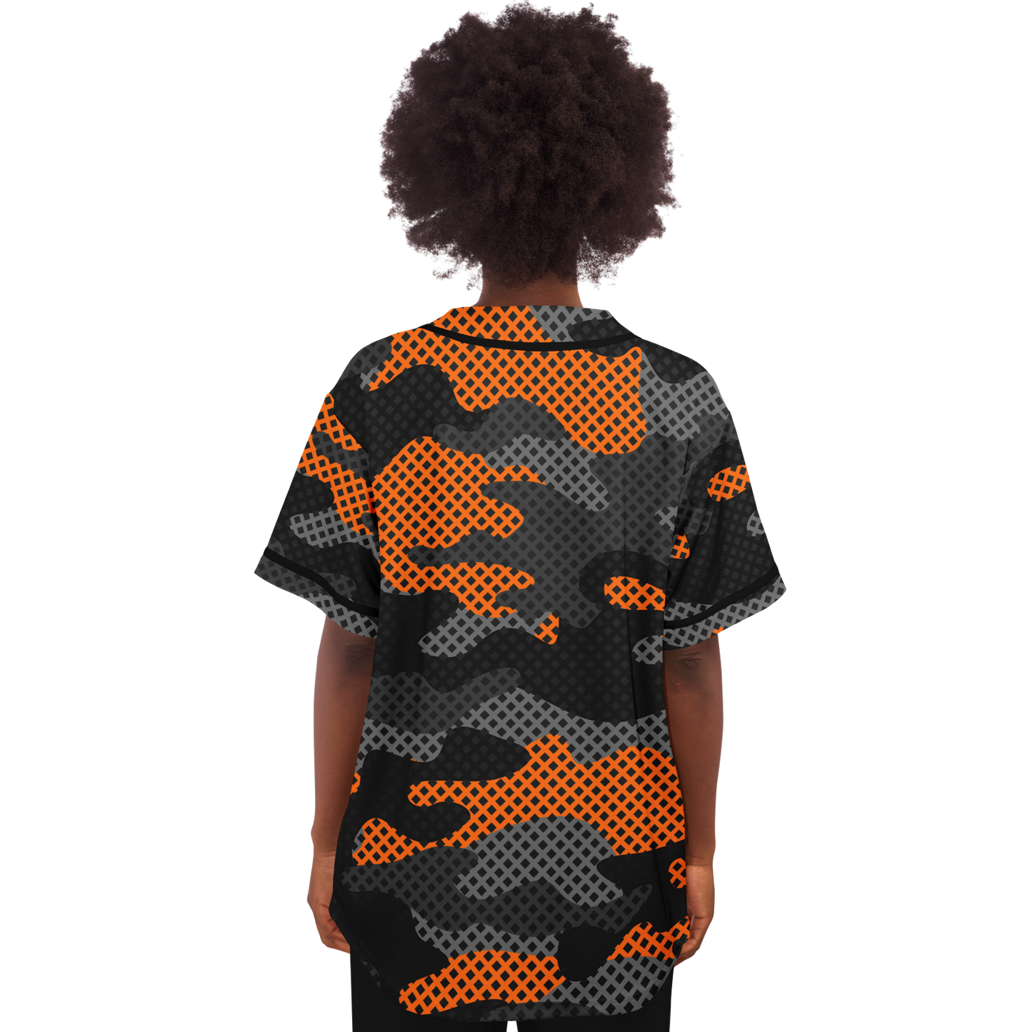 Camo Baseball Jersey | Black & Orange Pixel Camouflage