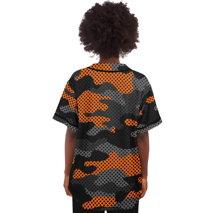 Camo Baseball Jersey | Black & Orange Pixel Camouflage