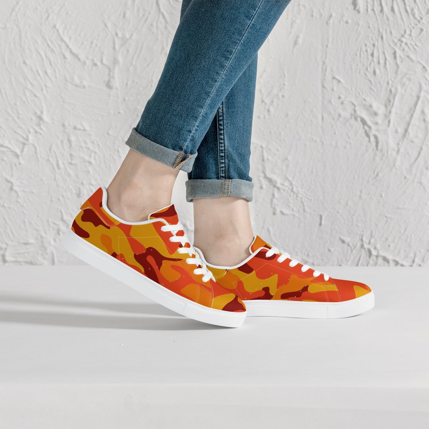 Camo Sneakers | Classic Low-Top Leather | Orange & Red