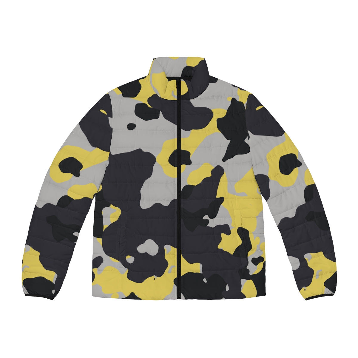 Men's Camo Puffer Jacket | Yellow, Black & Silver