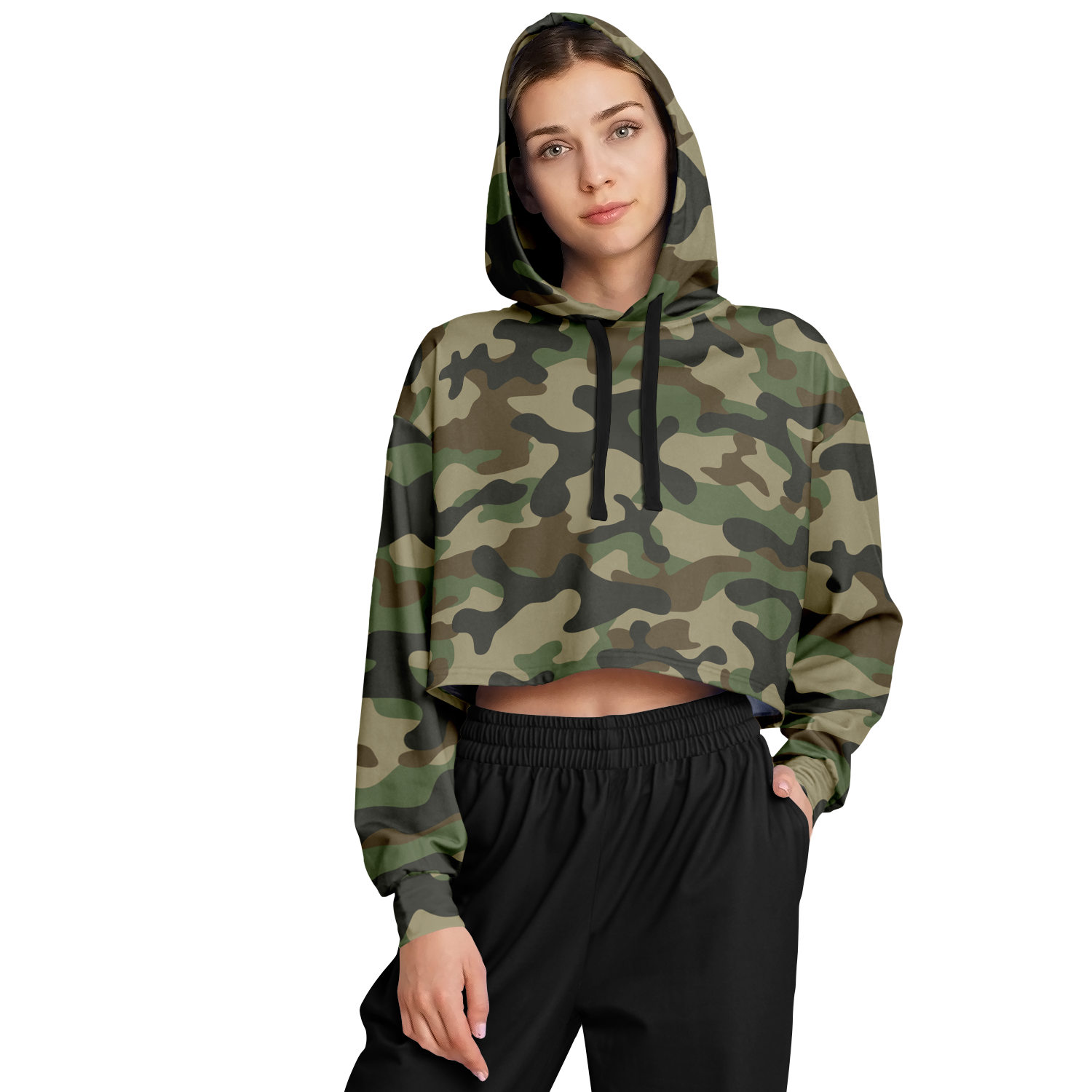 Cropped Hoodie For Women | Military Brown Camouflage