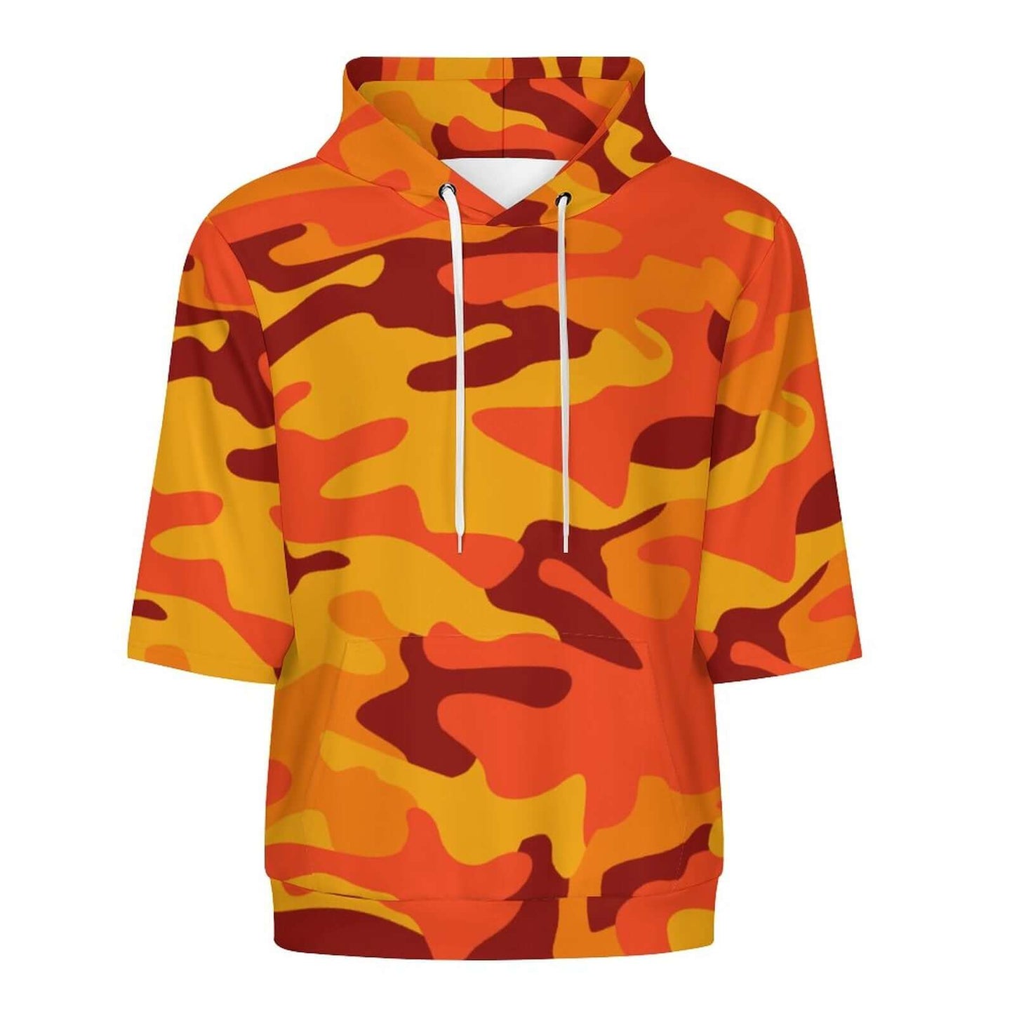 Short Sleeve Hoodie | Orange & Red Camouflage