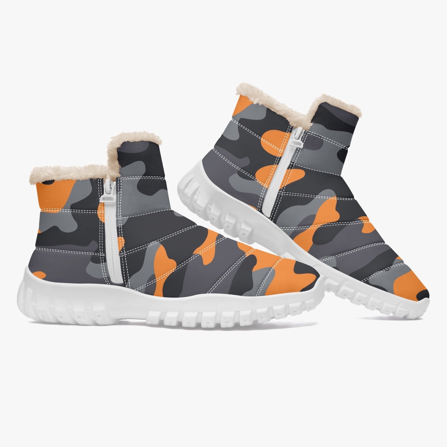 Camo Boots | Cotton-pad Fur Zipper Up | Orange, Black & Gray