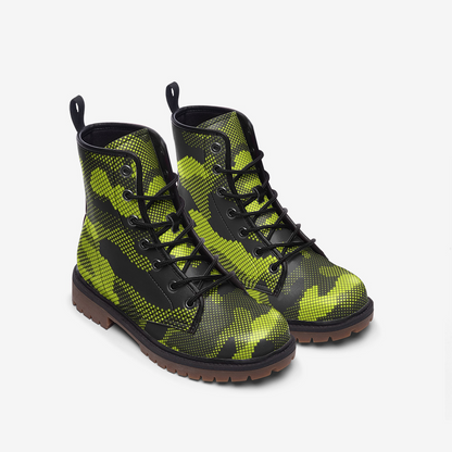 Green Dotted Camo Boots | Lightweight Leather