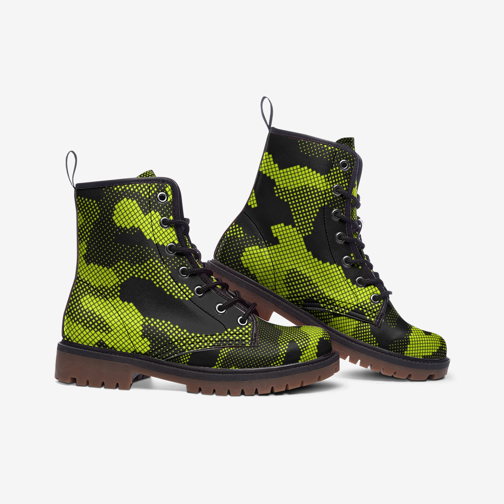 Green Dotted Camo Boots | Lightweight Leather