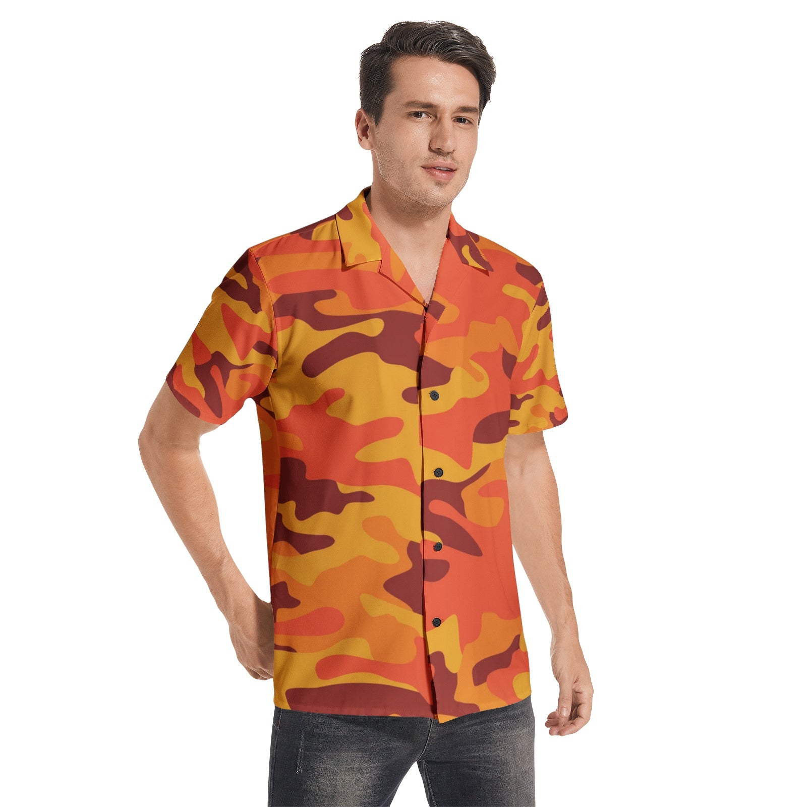 Cotton Camo Shirt For Men | Orange & Red Short-Sleeve