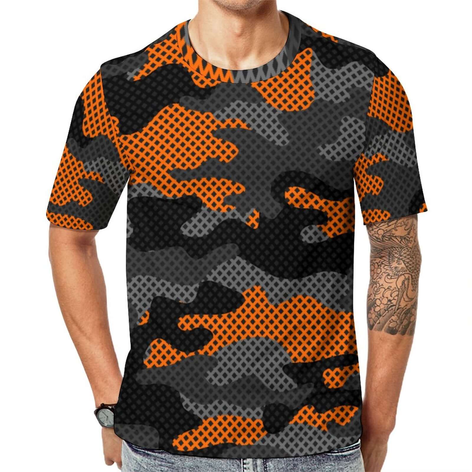 Camo Shirt | Black & Orange Pixel Camouflage T