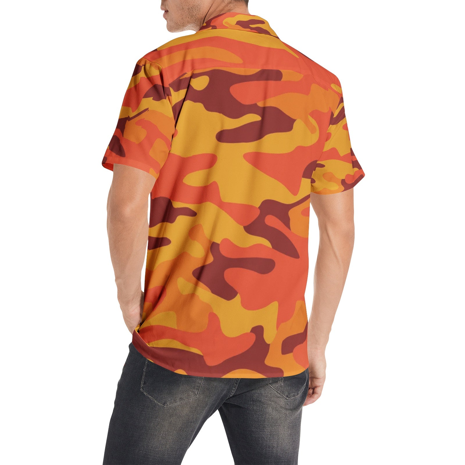 Cotton Camo Shirt For Men | Orange & Red Short-Sleeve