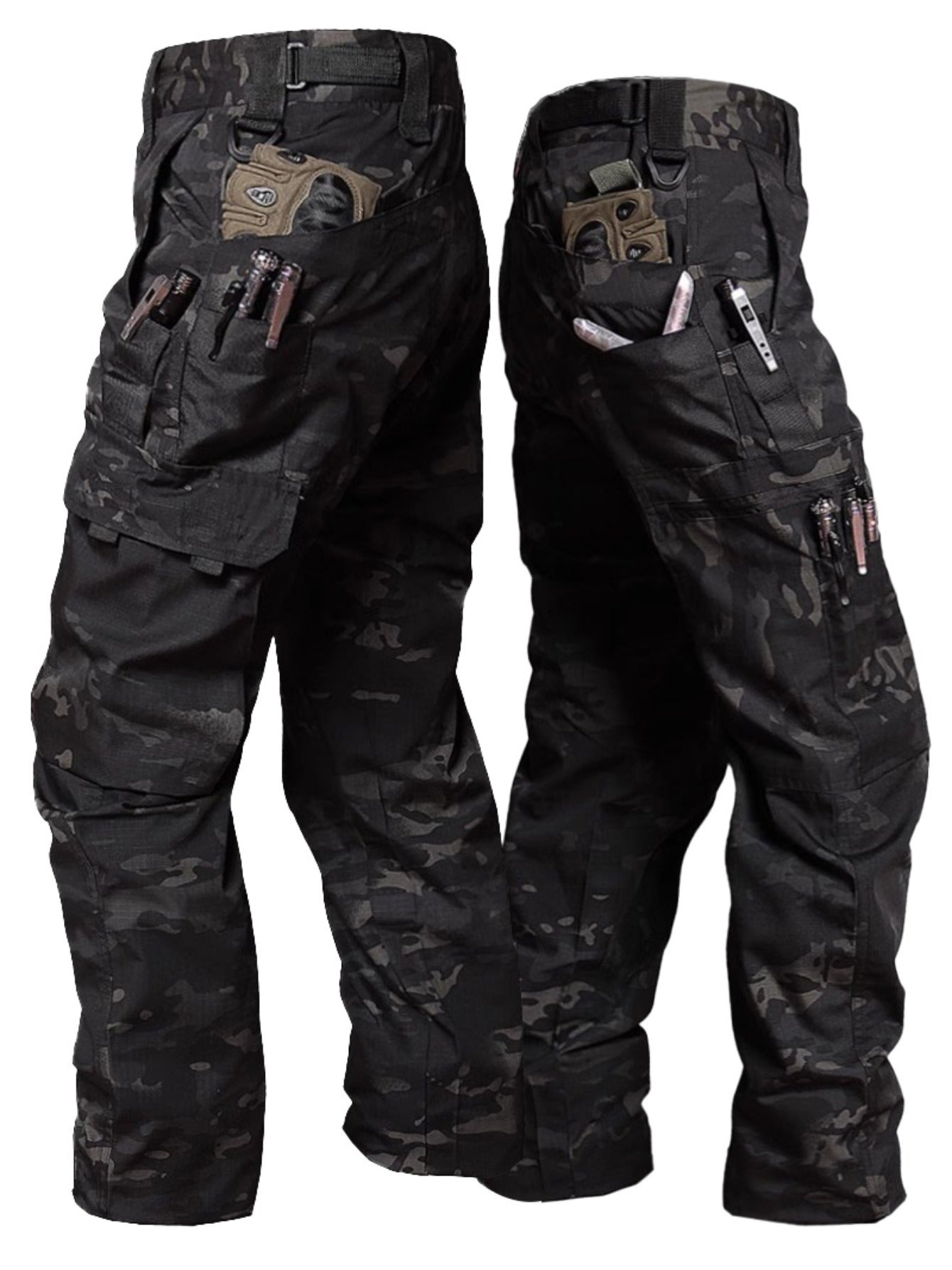 Men's Black Camo Cargo Pants | Cotton Blend